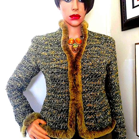 LAFAYETTE 148 4-6 3 PC TWEED BOUCLE FUR TRIM WOOL SILK 3 PC SKIRT SUIT NWOT - Picture 2 of 14